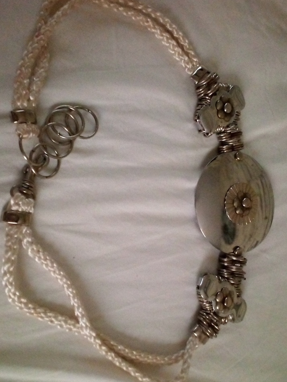 Silver Metal Vintage Bohemian Belt braided Rope And Silver Tone Metal Hardware